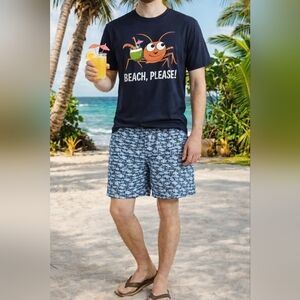 EUC Reflections Blue Fish Pattern Swim Shorts Size XXL